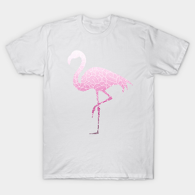 Ombre pink and white swirls doodles flamingo T-Shirt-TOZ